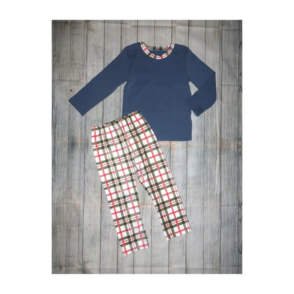 Boutique Boys Long Sleeve Shirt Plaid Pants Outfit Set